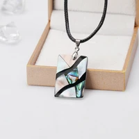 womens natural shell necklace rectangular abalone shell pendant large classic leather cord 405cm pendant 21x40mm retro gift