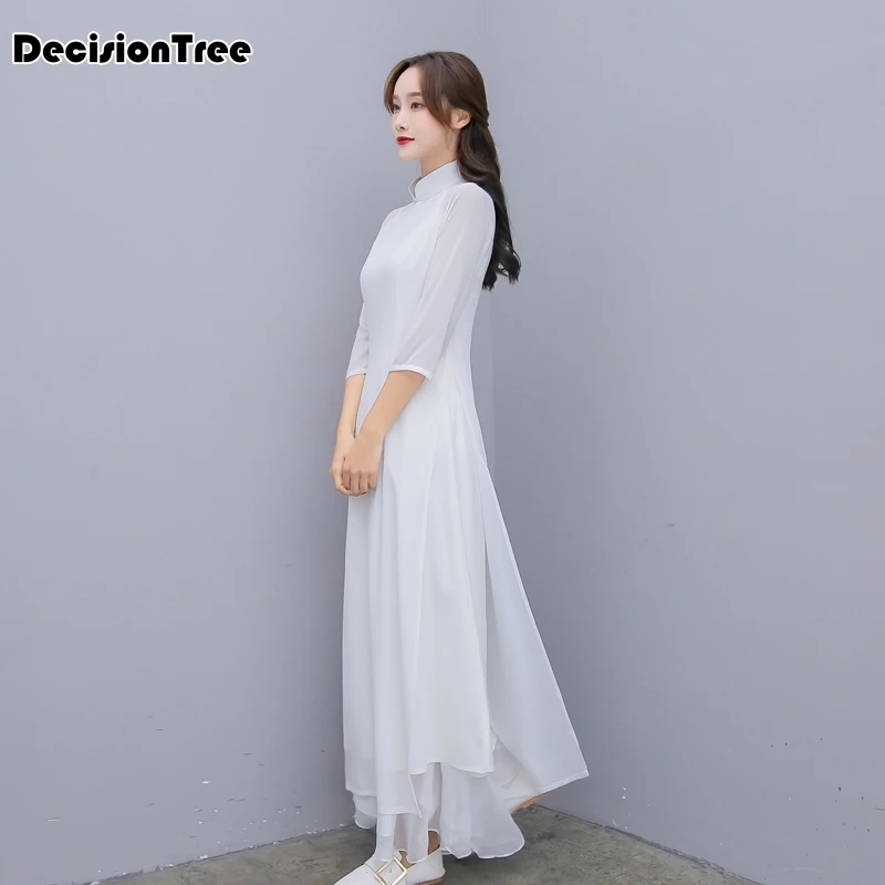 Женское однотонное белое aodai вьетнамское традиционное платье ao dai вьетнамское платье вьетнамские костюмы улучшенное платье Ципао