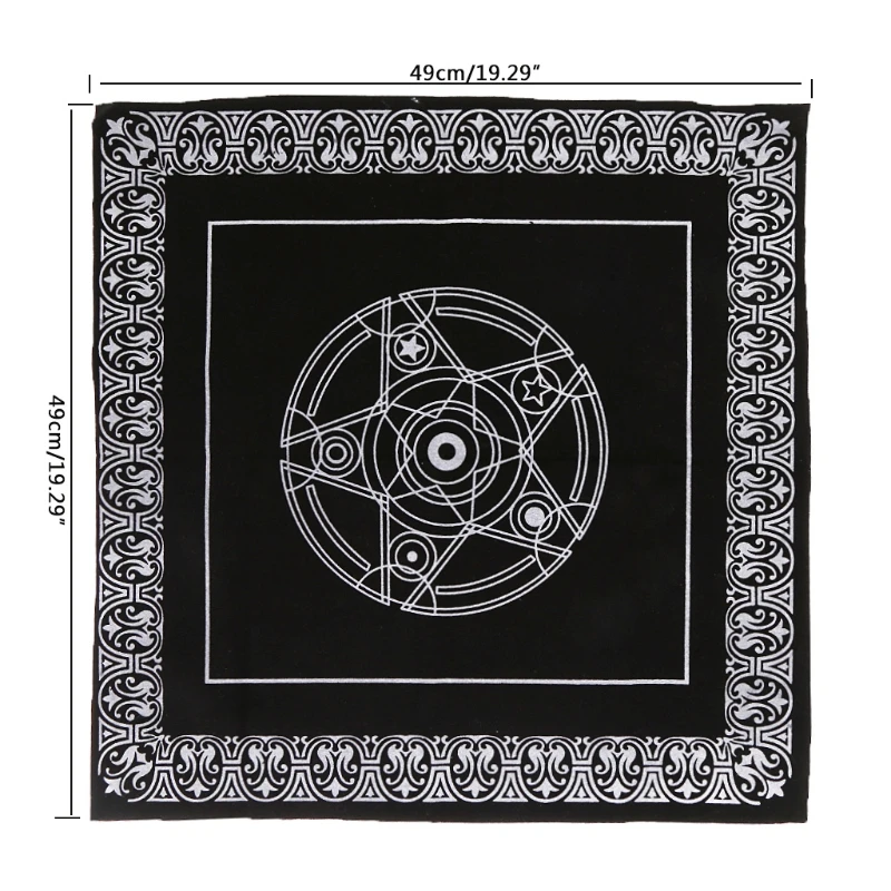 

49x49cm Pentacle Tarot Tablecloth Astrology Divination Playing Cards Board Game Black Velveteen