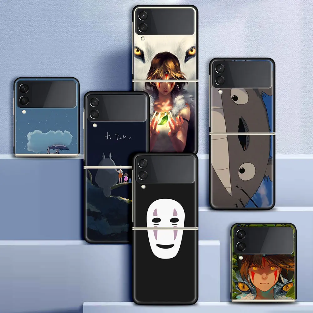 

Case For Samsung Galaxy ZFlip 3 Black Hard Cover Z Flip 3 5G Phone Shell Stylish Painted Antifall Funda Miyazaki Hayao Totoro