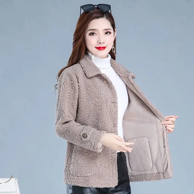 

Mom's Fall/Winter Outfit Plus Size Short Faux Lamb Fur Coat Middle-Aged Female Korean Style Thickened Granular Fleece Top M194