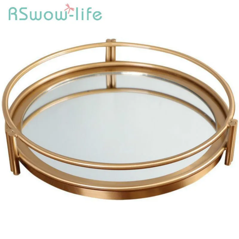 

38*38*7cm Light Luxury Metal Mirror Plate Decoration Restaurant Storage Trays Serving Tray Food Trays For Gold Tray Decoration