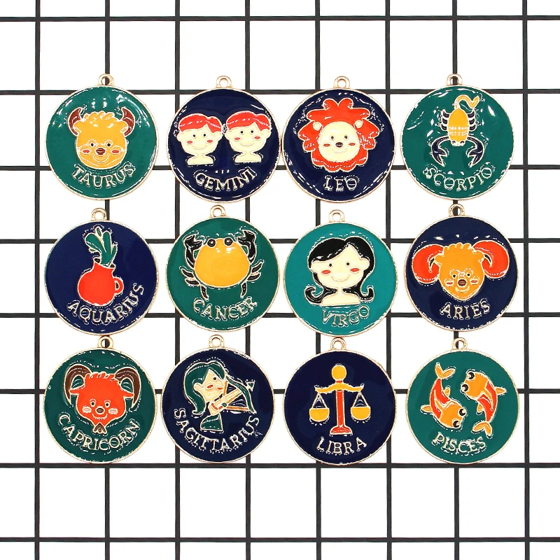 12 шт./компл. эмаль двенадцать созвездий подвески из сплава золотой кулон разных тонов ожерелье браслет