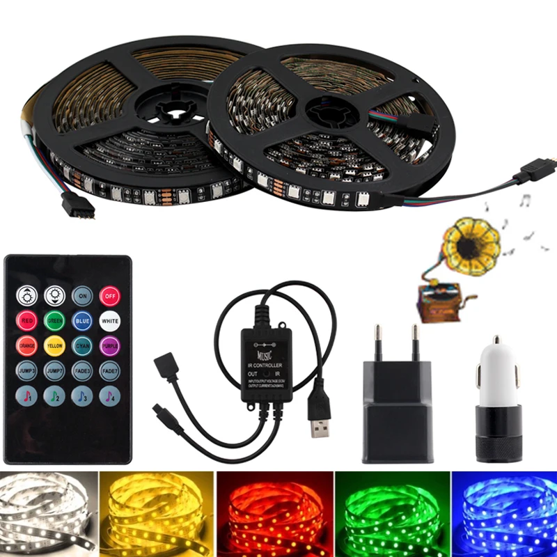 5V цветных (RGB) светодиодных лент USB Автомобильное зарядное устройство музыкальный