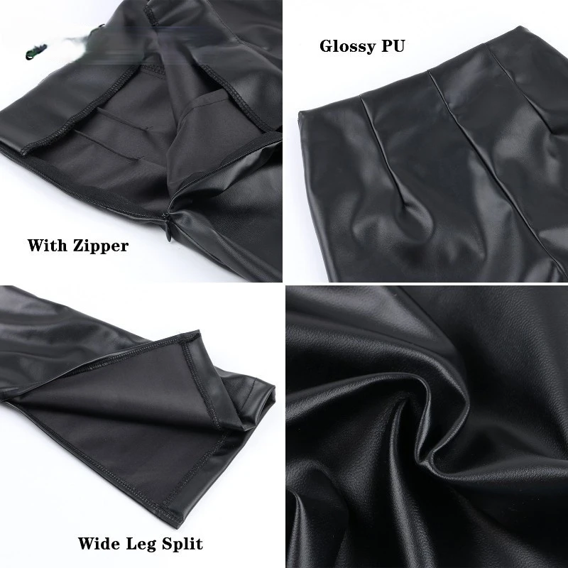 

Black Leather Pants PU Sweatpants Women Fashion Split Autumn Winter Trousers High Waist Zip Ladies Pencil Slim Long Design Pant
