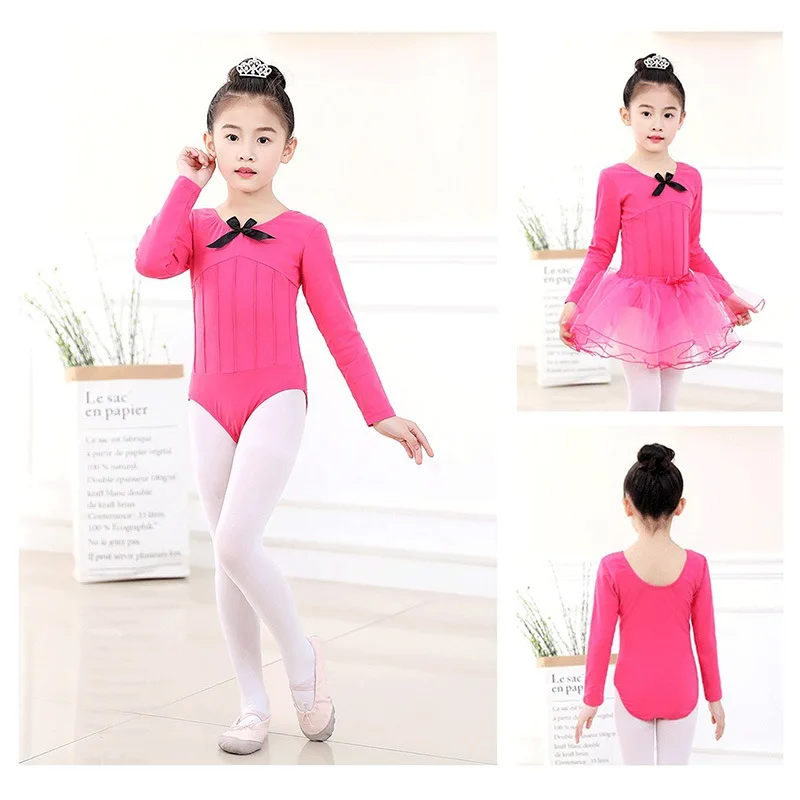 

Best! 1pc Girls Ballet Leotards Dancewear Kids Children Long Sleeve Bow Tie Athletic Gymnastics Costumes Bodysuits