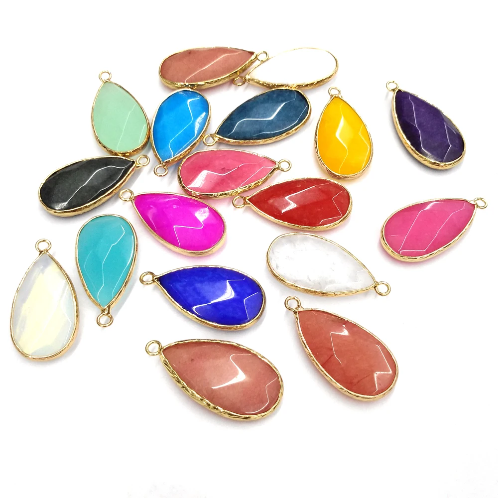 

Natural Stone Pendant Necklace Accessories Waterdrop Shape Faceted Crystal Agates Stone Charms For Jewelry Making Bracelet Gift