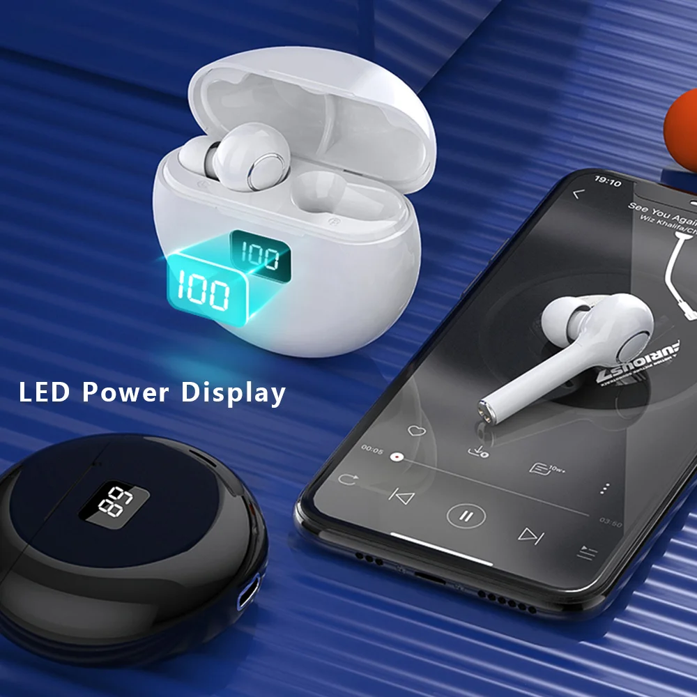 저렴한 최신 블루투스 이어폰 무선 헤드폰 인 이어 딥베이스 이어 버드 LED 파워 디스플레이 헤드셋 (마이크 헤드폰 포함)