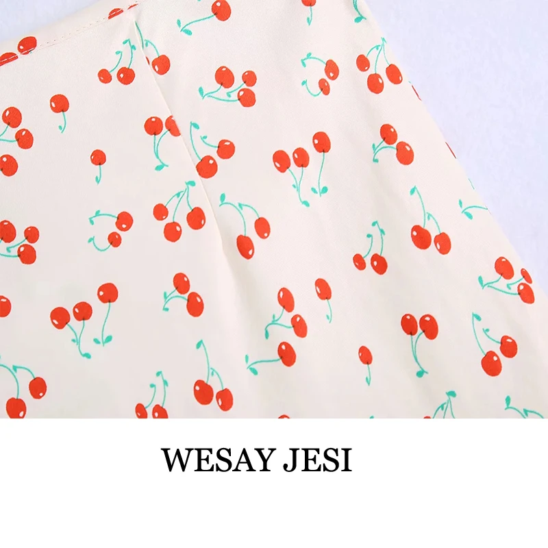 

WESAY JESI 2021 Summer Women's New Style Short Skirt Cherry Print Sweet Sexy Slim Comfortable Fashion Mini Skirt