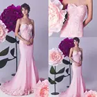 Розовое элегантное вечернее платье-русалка, платье для выпускного вечера с цветочной аппликацией и бусинами, атласное формальное платье со шлейфом, вечерние платья