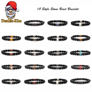 Браслет из бусин 18 стиль, натуральный камень в стиле рок, хип-хоп, уличная культура, цветные мужские браслеты с камнями, Модная стильная бижутерия для мужчин