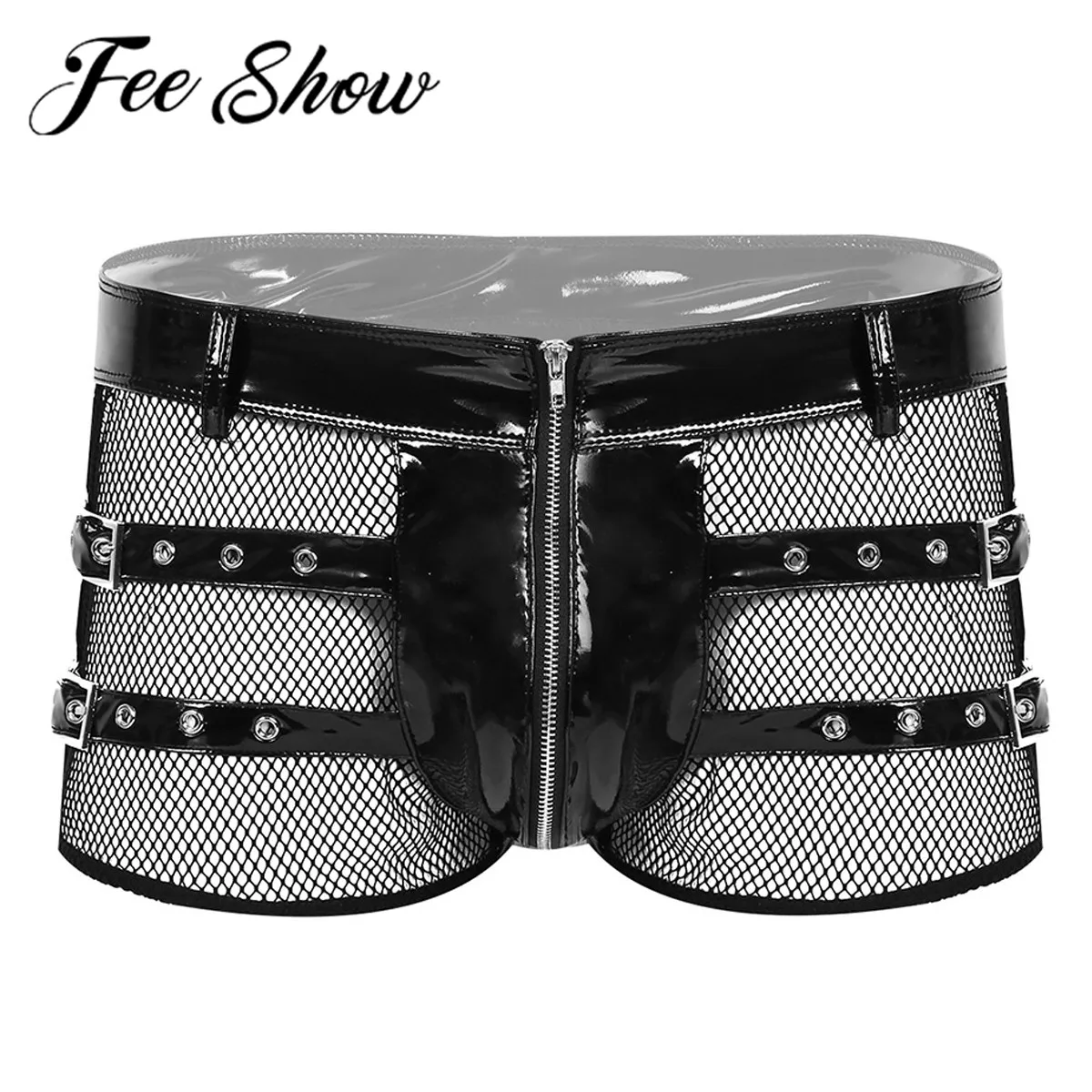 Мужские кожаные латексные боксеры шорты мужское бикини нижнее белье прозрачное