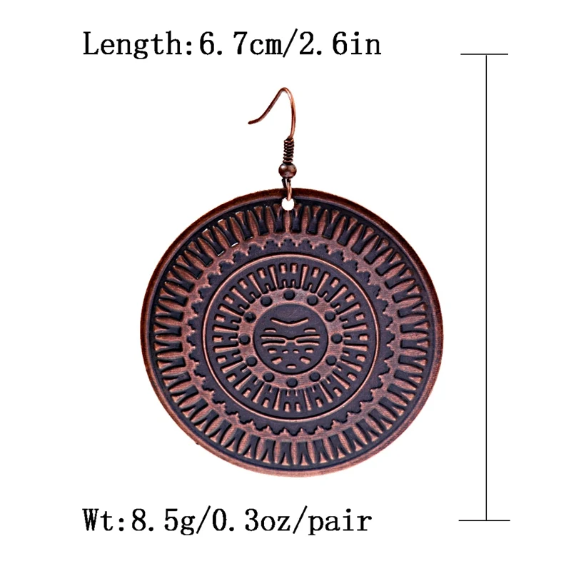Винтажные богемные большие круглые резные женские цыганские серьги