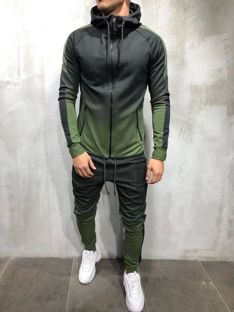 

3D Gradient Printed Zip Hip Hop Sports Men's Set indoor outdoor wear muscle keep fit hoodies hooded