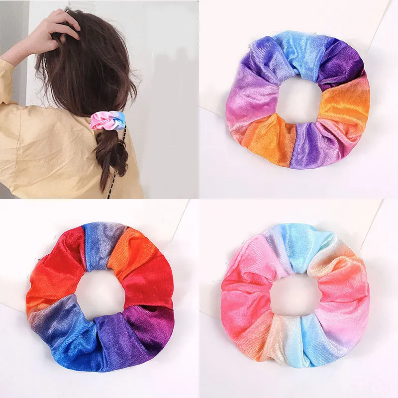 

Velvet Scrunchie Women Fashion Tie-dye Hair Ring Soft Elastic Hair Bands Gradient Color Rubber Bands Colorful Hair Accessories