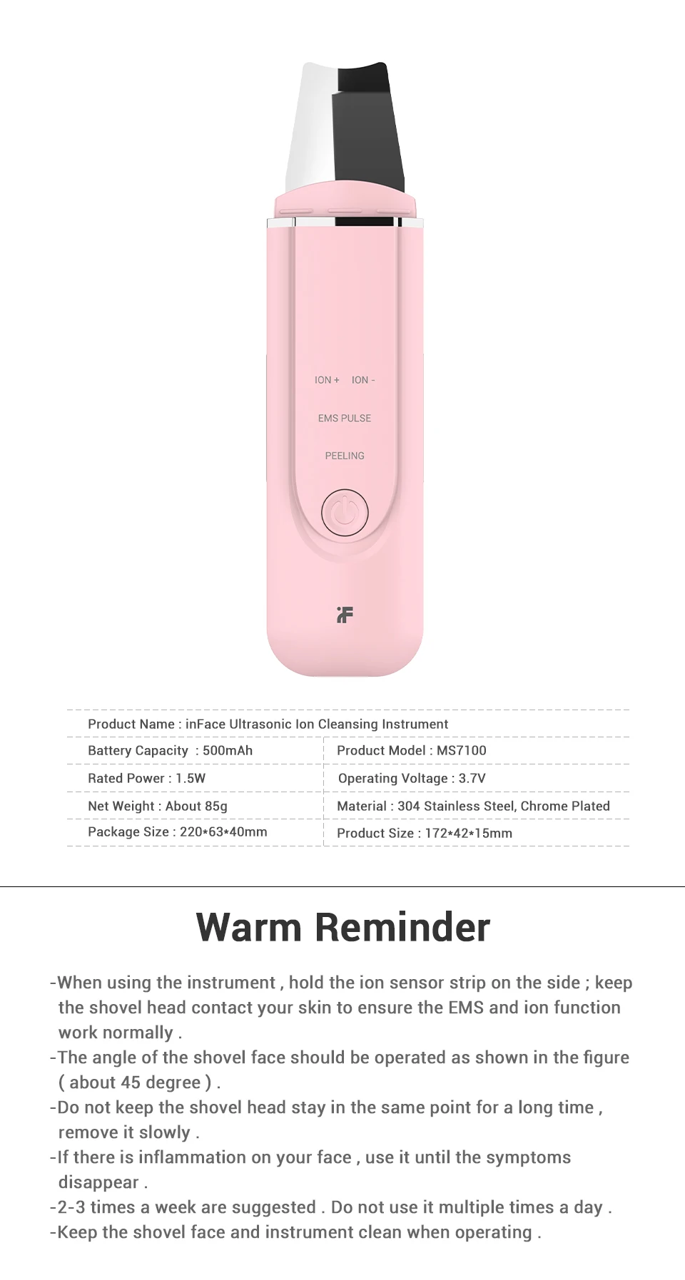 Xiaomi inFace Ultrasonic Ion Cleansing Instrument Massage Skin Scrubber Peeling Shovel Facial Pore Cleaner Machine