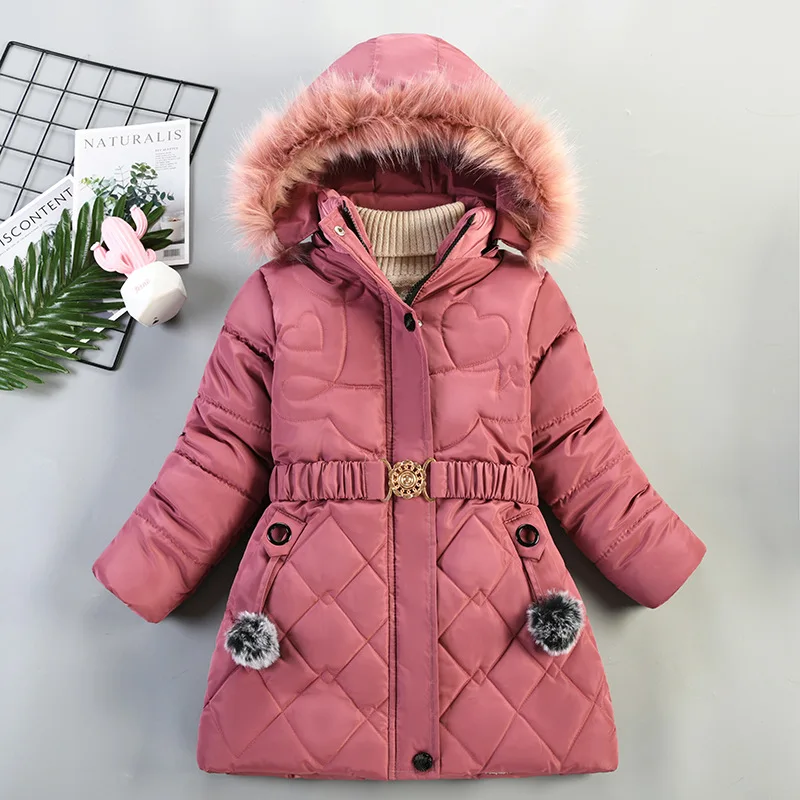 4 5 6 7 8 10 Years Winter Girls Jacket Keep Warm Thick Fashion Hooded Children Outerwear Autumn Fur Collar Zipper Christmas Coat