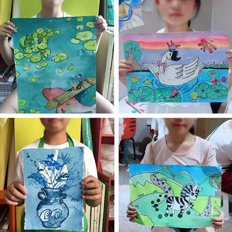 Набор однотонных разноцветных красок с кисточкой для рисования 16 цветов |