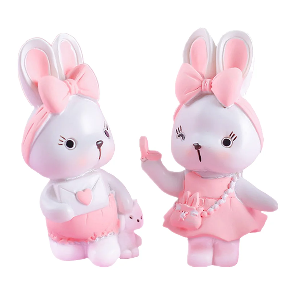 

2pcs Creative Rabbit Shape Cake Adornments Resin Cartoon Cake Party Supplies