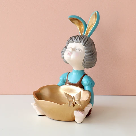 Фигурка Девочки-кролика с бабочкой, милая девушка с ящиком для хранения для домашнего декора, украшение для офисного стола, статуя в подарок
