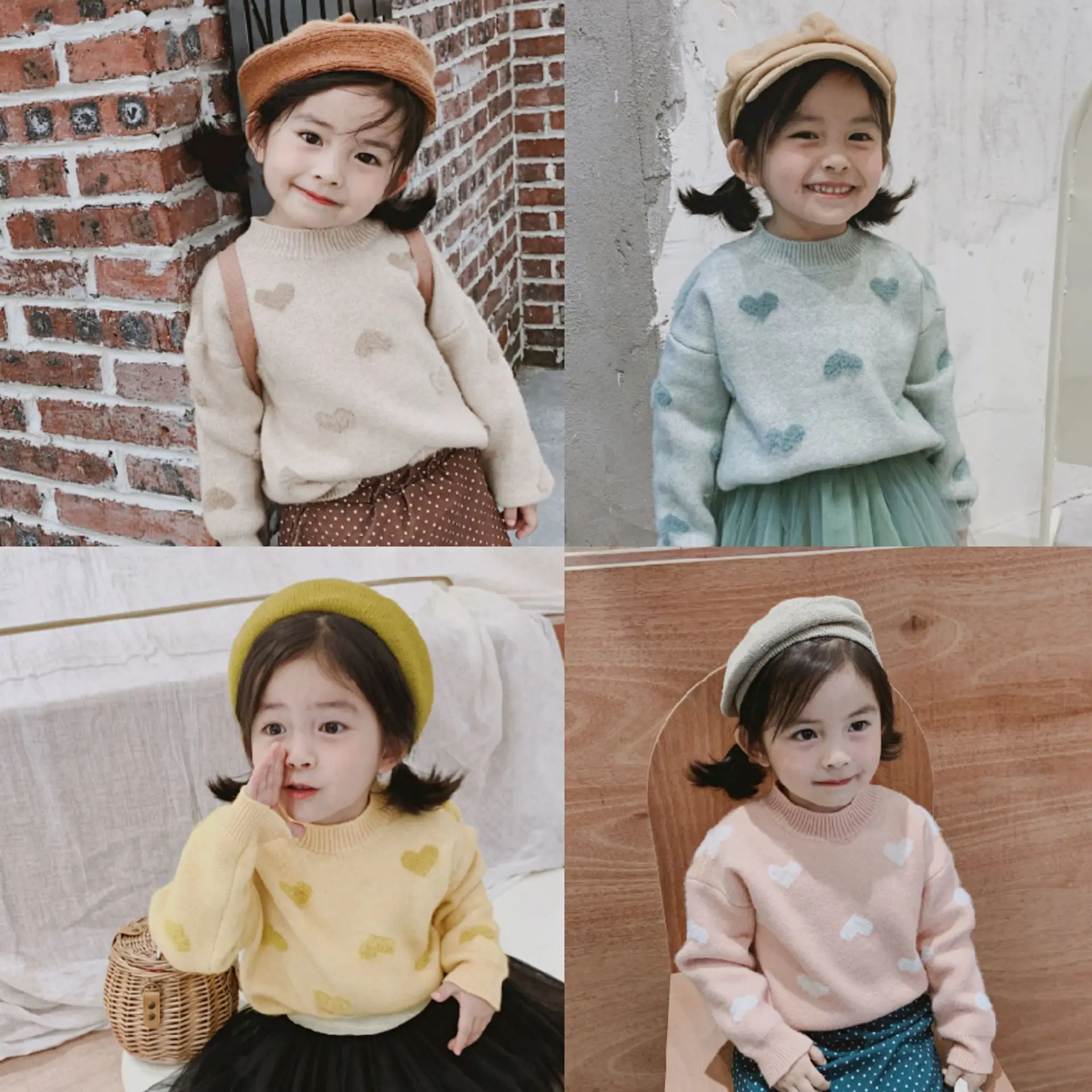 Детский хлопковый свитер с длинным рукавом сердечками|Свитера| |