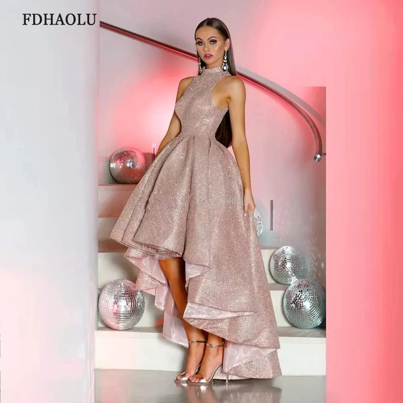 FDHAOLU FU143 Rose Gold Prom Dresses Glitter Sequined Arabic Dubai Party Dress Cheap African Girls Formal Dubai Evening Gowns