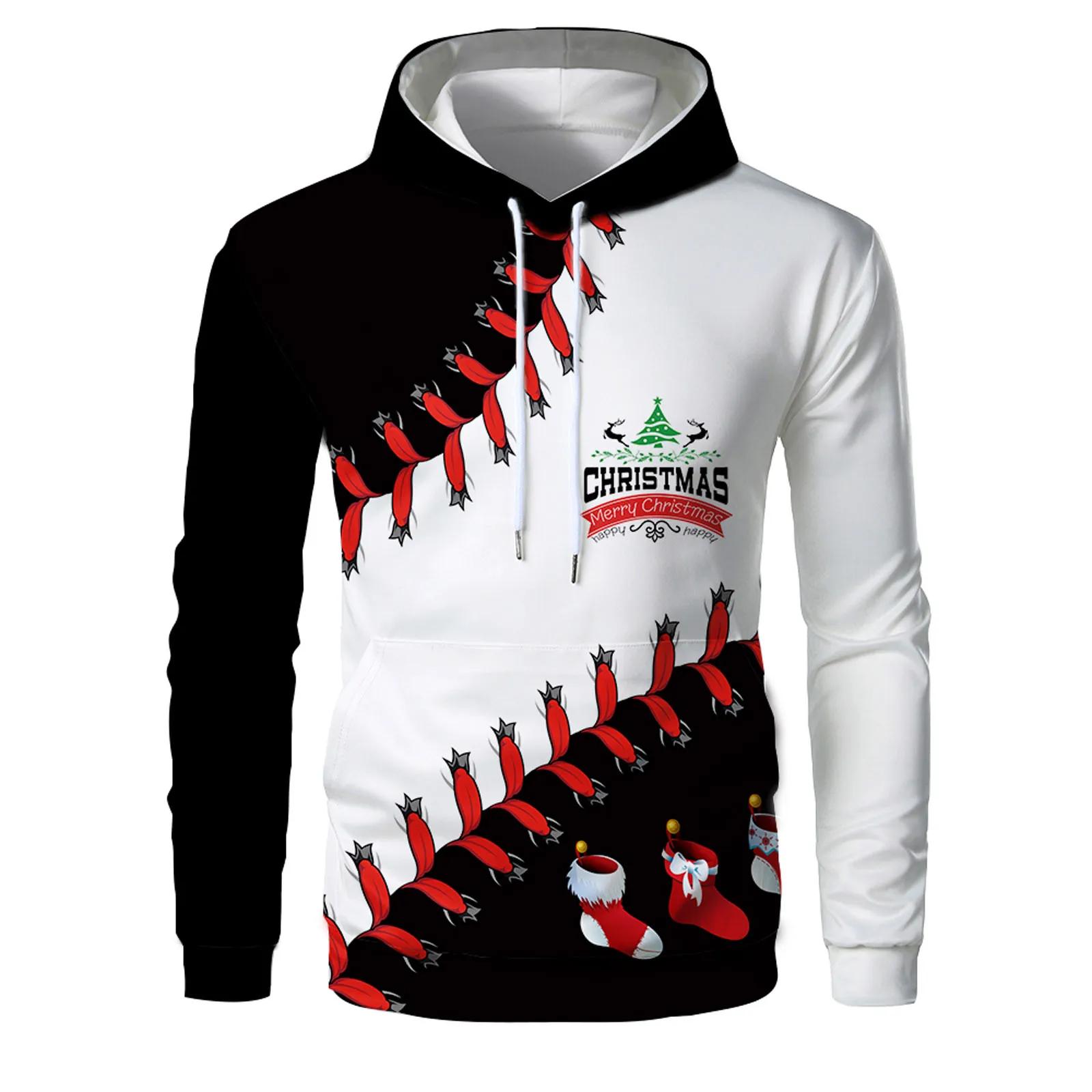 

Men's Autumn Slim Casual Christmas Printed Hooded Long Sleeve Sweatershirts Top Blouse Fashion Stitching Contrast Casual Sweater