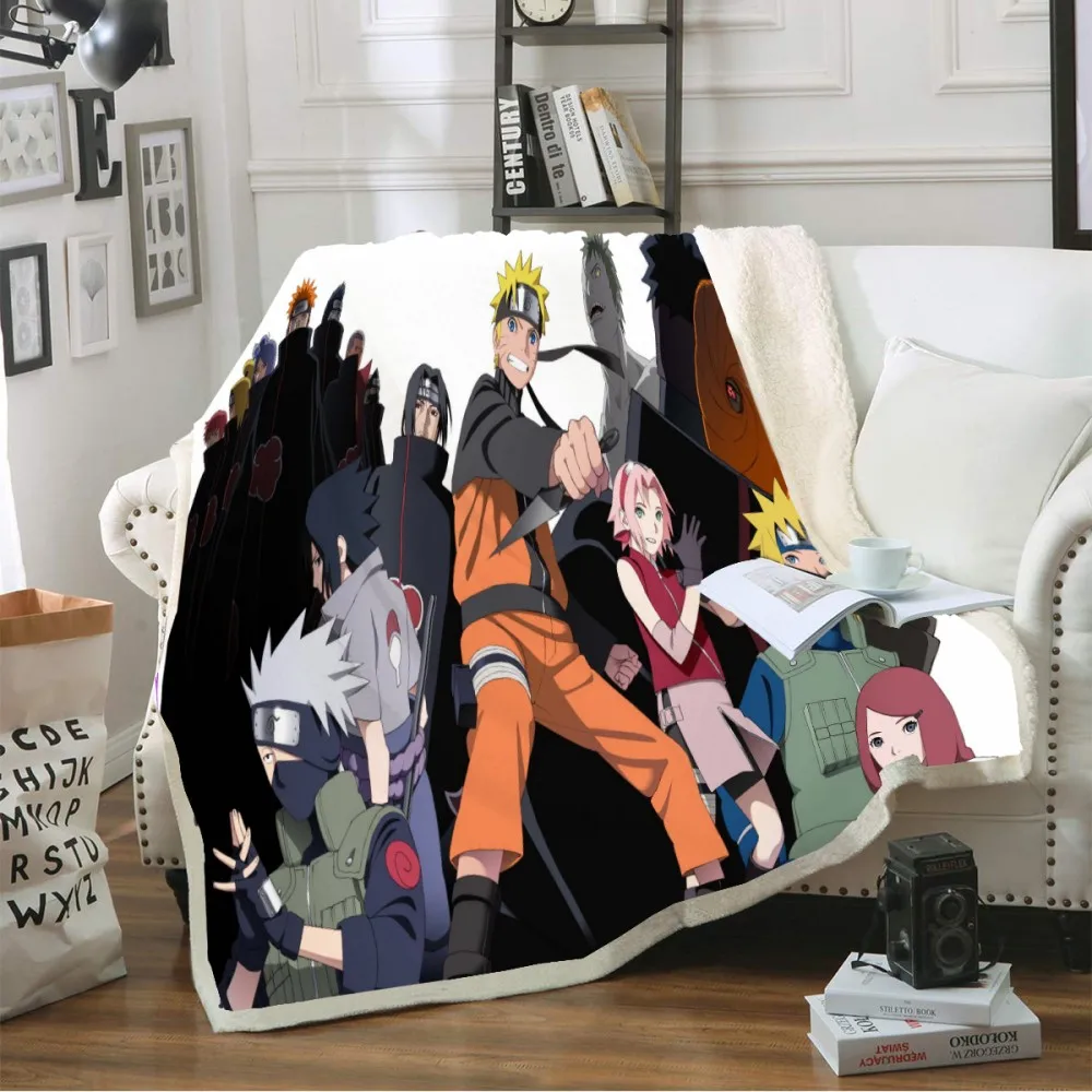 Одеяло из шерпы с 3D принтом аниме Наруто покрывало на диван дорожное постельное