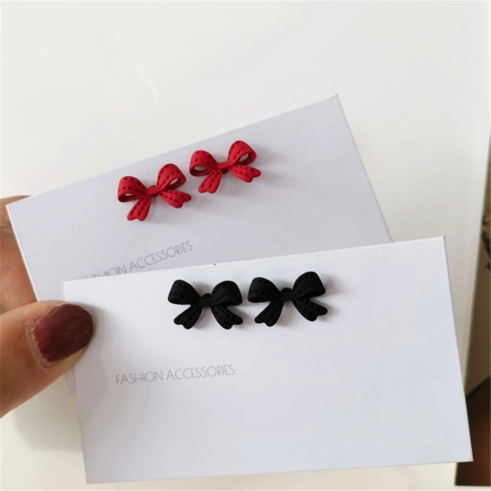 

New Fashion Han Edition Female Temperament Contracted Red Bowknot Earrings Short Earrings Adorn Article