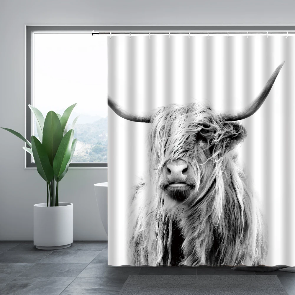 

Washable Shower Curtain Highland Cow 3D Print Waterproof Cloth Wildlife Bathroom Curtains Animal Bathtub Decor With Hooks Cheap
