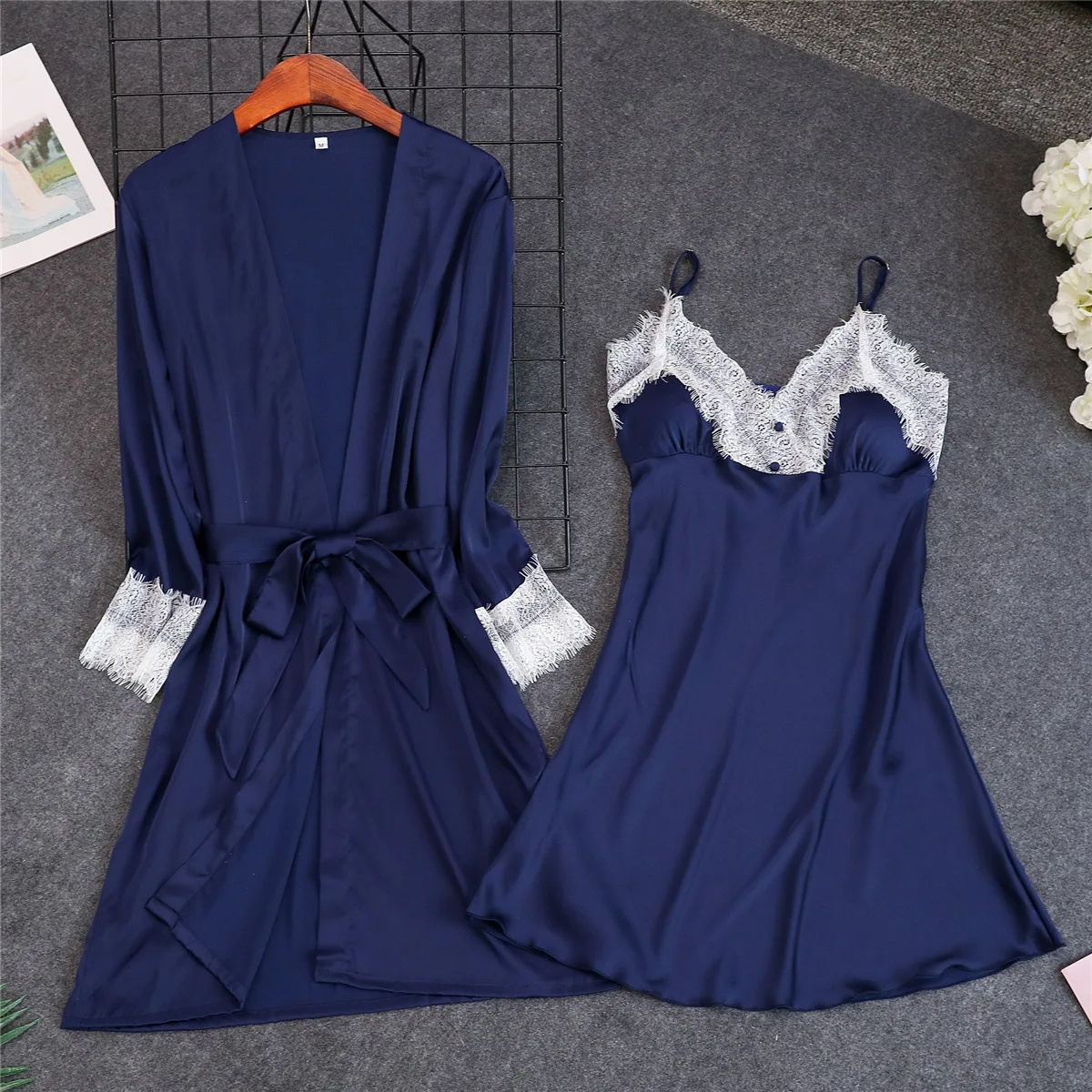 Сексуальный серый халат из 2 предметов костюм с ремнями топ кимоно комплекты для