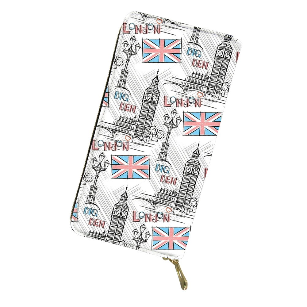 Длинные женские кошельки THIKIN с рисунком из мультфильма Лондона Биг-Бена и флага