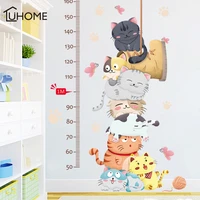 cartoon cat animals measure wall stickers for kids rooms kindergarten height chart ruler decals nursery home decor