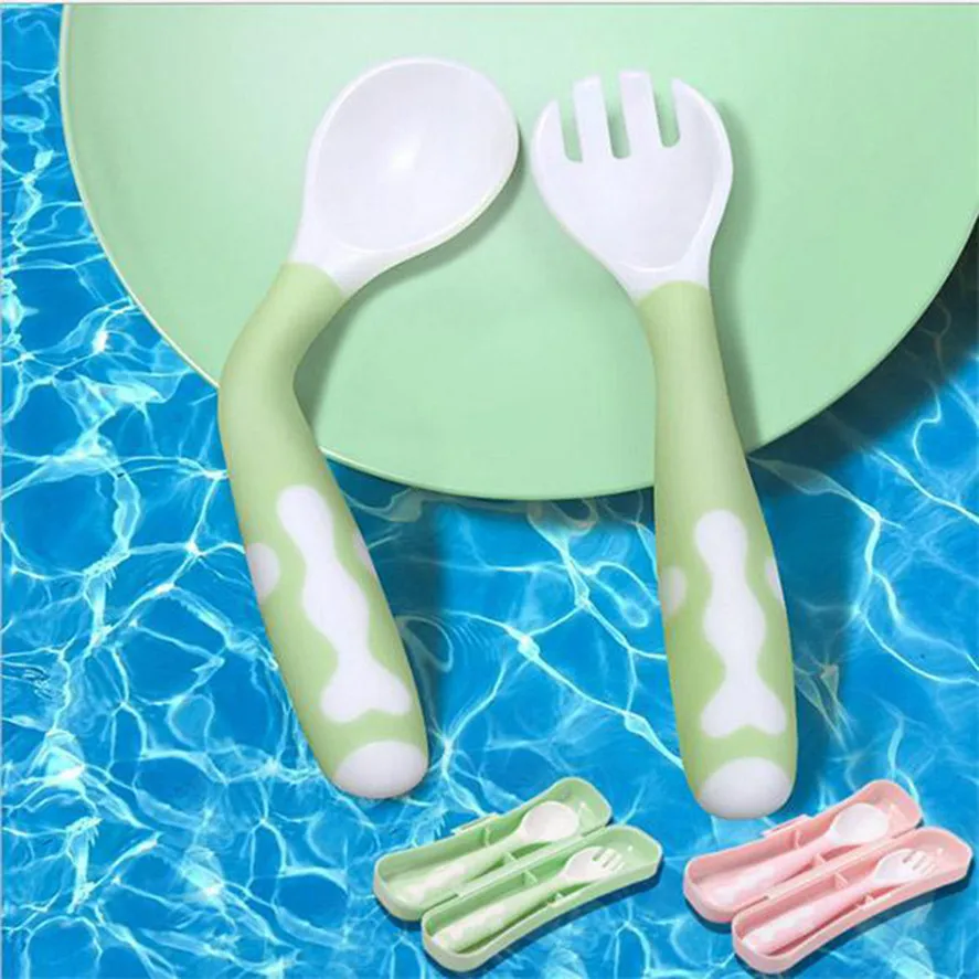 New Spoon Dinnerware Set 2pc/1set Baby Feeding Training 2-In-1 Self-Feeding Tools Kitchen 1101#30 | Дом и сад