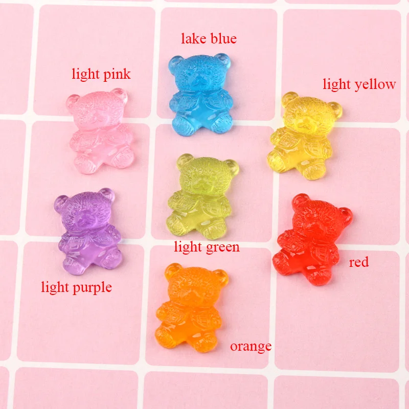 

10Pcs Cartoon Bear Candy Resin Cabochon Flatback Cabochons Embellishments for Scrapbooking DIY Fit Phone Deco Part Craft 17*22mm