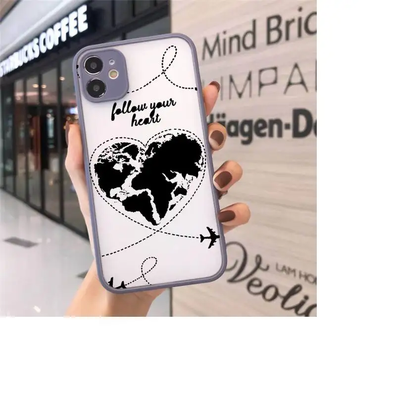

World map travl airplane pattern Phone Cases matte transparent For iphone 7 8 11 12 plus mini x xs xr pro max cover