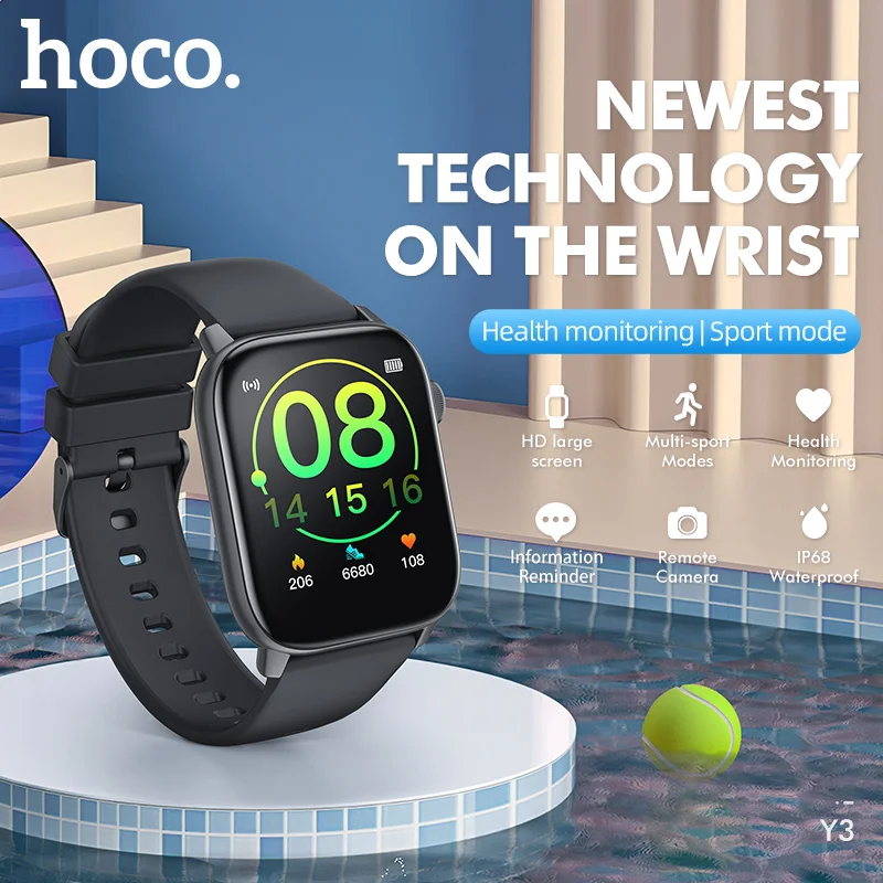 

Hoco Y3 1.69 inch Full Touch Smart Watch IP68 Waterproof Bluetooth 5.0 Men Women Fashion Sport Heart Rate Monito For iOS Android