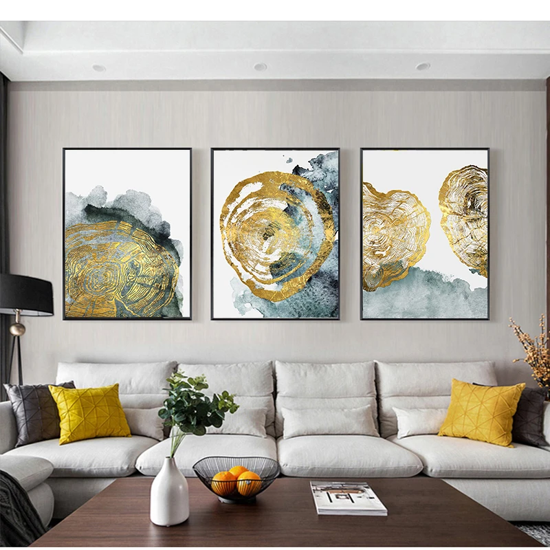 Абстрактная Золотая фольга и круглые блоки холст живопись модный современный