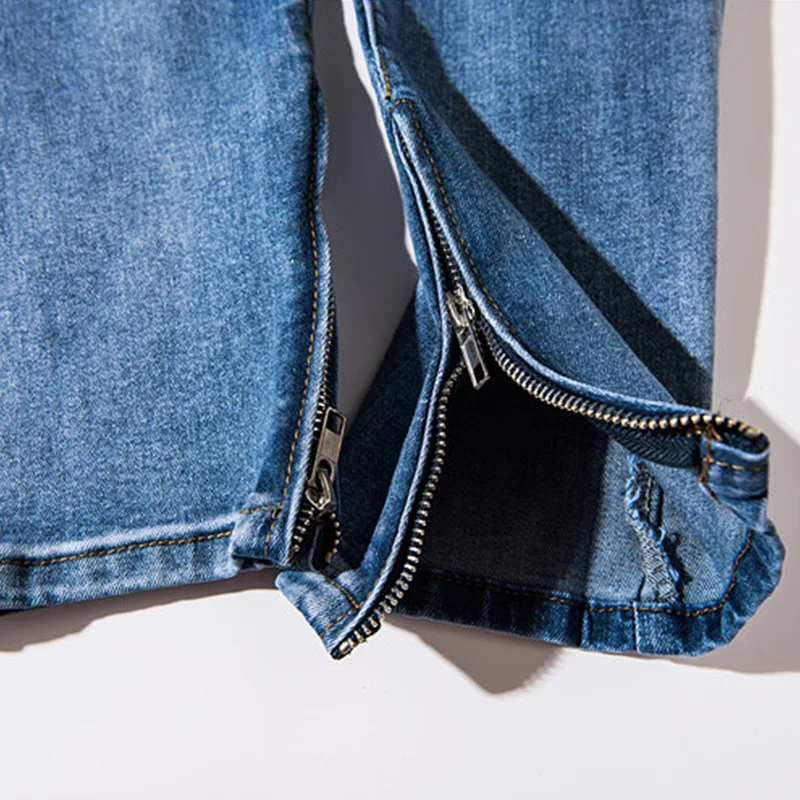 European/American New Fashion Brand Men's  Jeans Casual Slim Personality Beggar Ripped Trousers Split Zipper Male Denim Pants