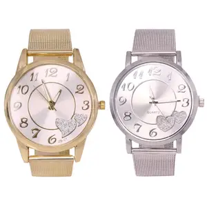 2019 Топ бренд класса люкс Нержавеющая сталь сетка Круглый циферблат группа Любовь Сердце Женские Аналоговые кварцевые наручные часы Элегантные Очаровательные часы