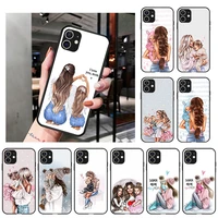 tpu soft black matte phone case for iphone 13 12 11 pro xs max se2020 x xr 7 8 6s plus black brown hair baby mom girl son cover
