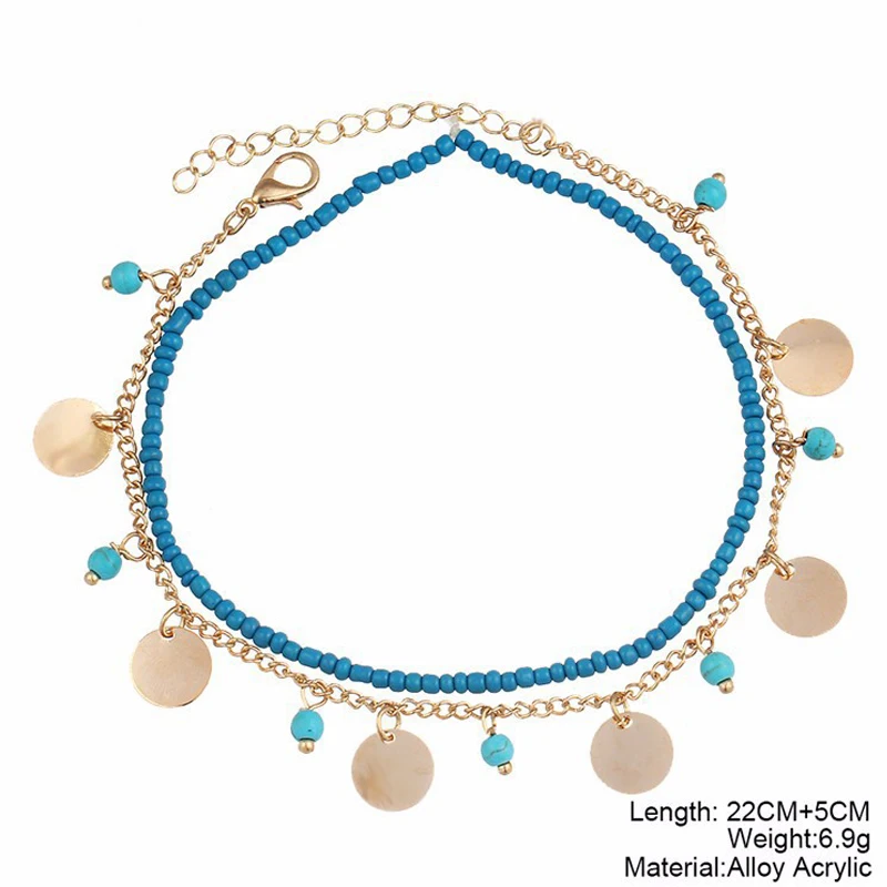 Модные кольца блестки синие Бусины подвеска ножные браслеты для женщин
