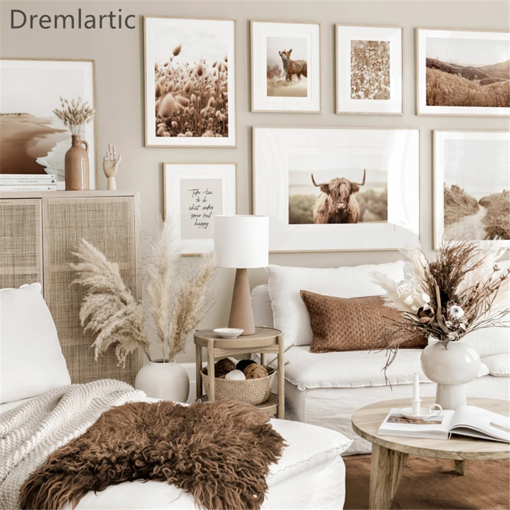 Олень озеро Дерево Трава пустыня Абстрактная живопись на холсте постер из