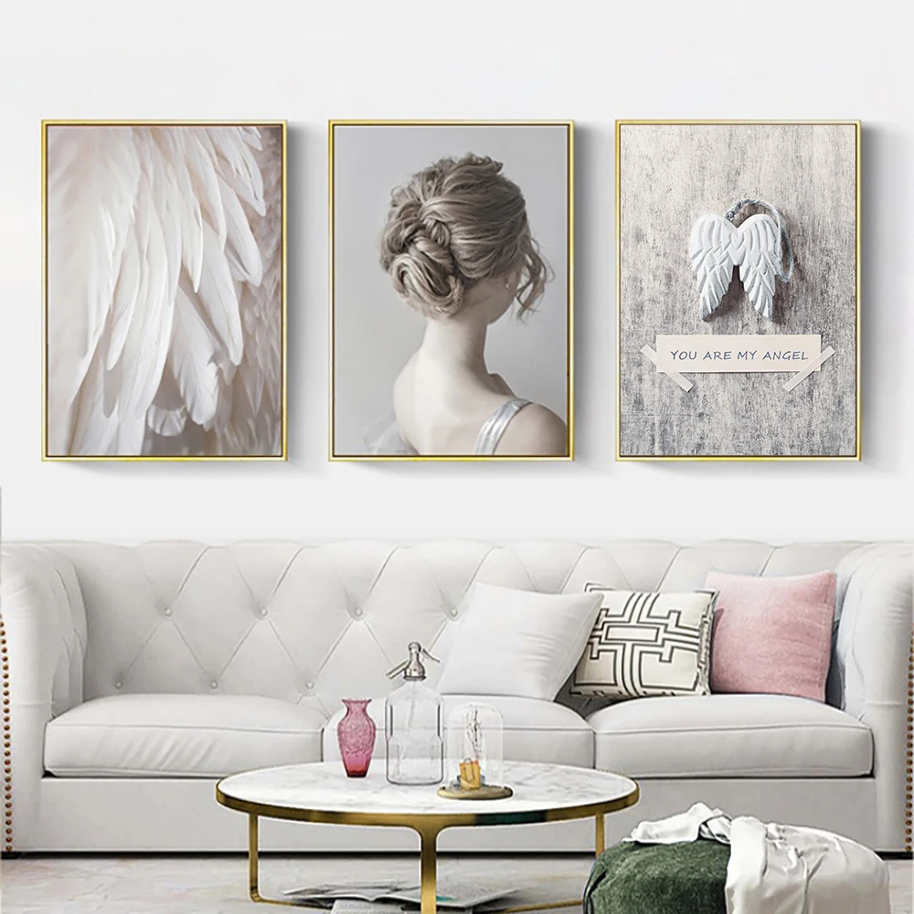 

Ангельские крылья, перо, декоративное настенное украшение, красивый плакат, холст, живопись и гостиная, настенные художественные принты, до...