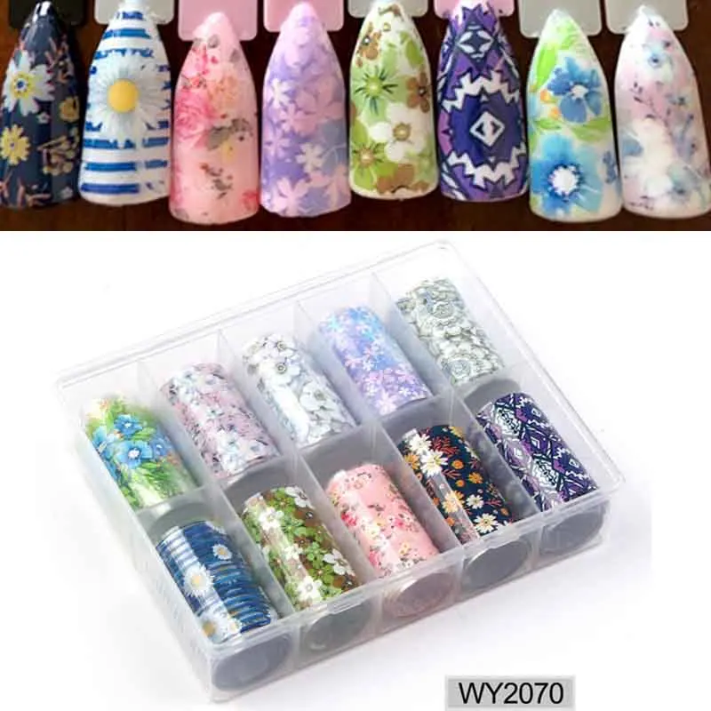 10pc/box Nail Foil Set Adhesive Transfer Sticker Rainbow Sky Sexy Leopard Personalized Pattern Slider Decoration Manicure kits
