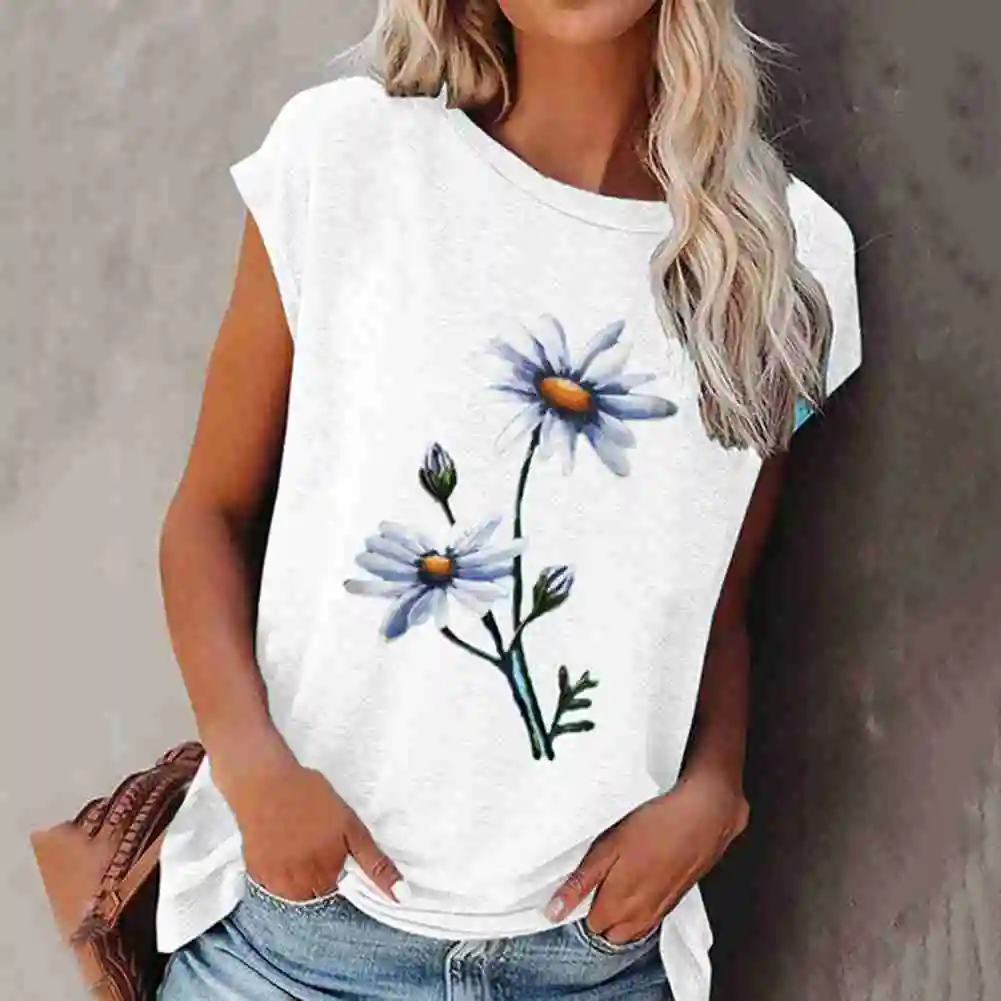 

Summer Short-Sleeved Round Neck Female T-Shirt Of The Round Fashion Patter Fllower Neck New Short Sleeve Shirt Printing Cas W9H8