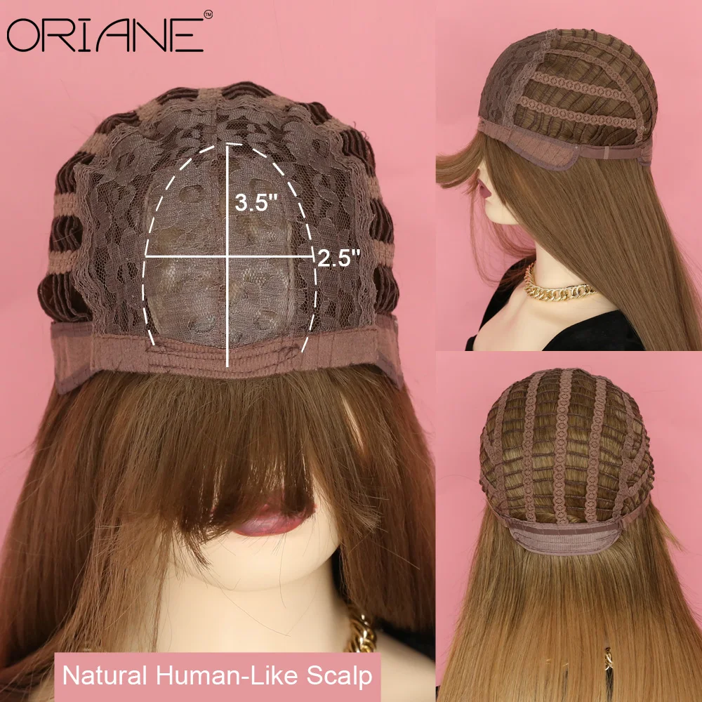 

ORIANE Long Straight Synthetic Wig For Women Golden Brown High Temperature Fiber Wigs Natural Soft Cosplay Wig Girls With Bangs