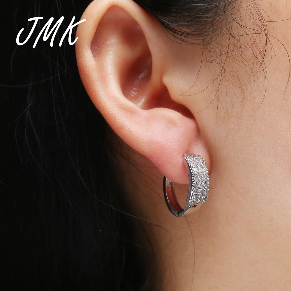 

JMK Trend Crystal Hoop Huggie Earrings Small Simple Cubic Zirconia Pave Silver Gold Jewelry For Women Girls Party Birthday Gift