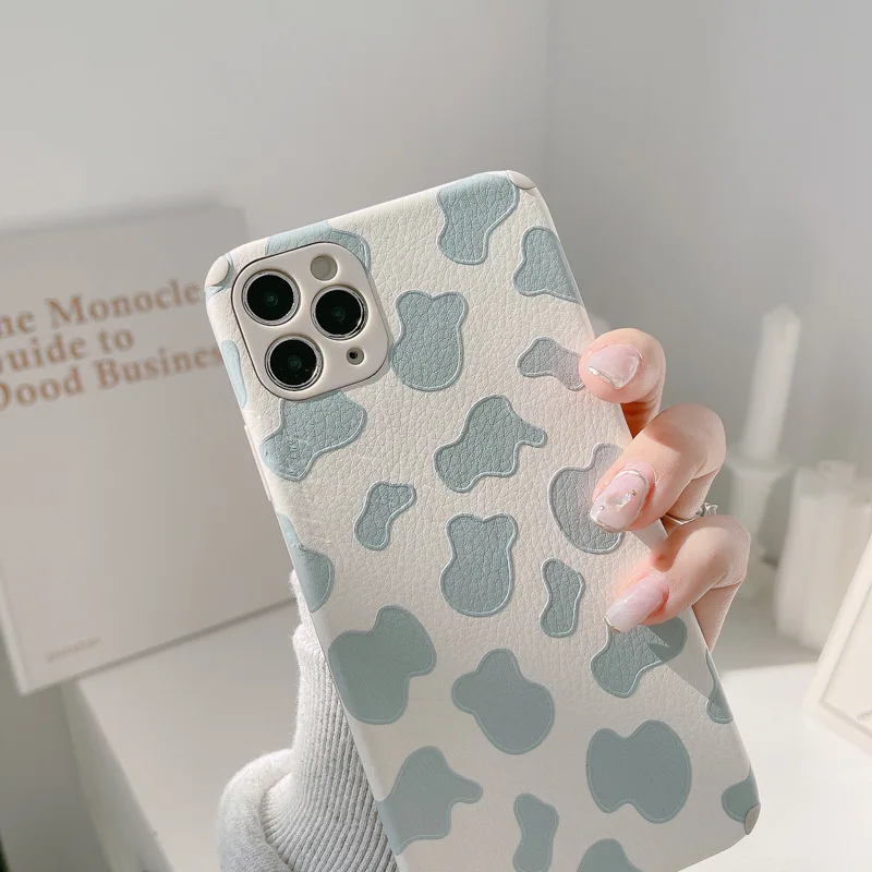 

2021 Sweet Light Blue Cow Cover Case For iPhone 12 12min 12Pro 12ProMax 11 11Pro 11ProMax SE2020 X XS XSMAX XR 7 8 7Plus 8Plus