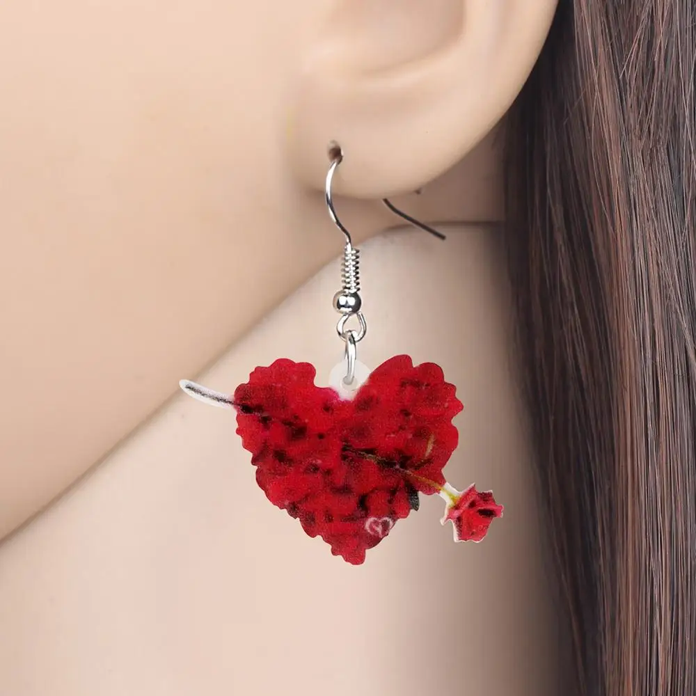 Newei акриловый День Святого Валентина сердце роза стрела серьги-подвески в форме